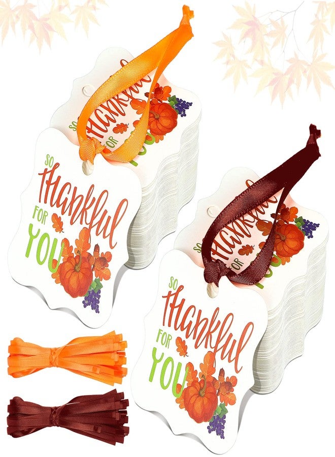 Sabary 100 Pieces Thanksgiving Tags Fall Gift Tags Bulk Autumn Tags Pumpkin Tags Gift Thank You Tags for Favors So Thankful for You Tags with Rope Thanksgiving Hanging Labels for Party Favor Thanksgiving Day - Image 1